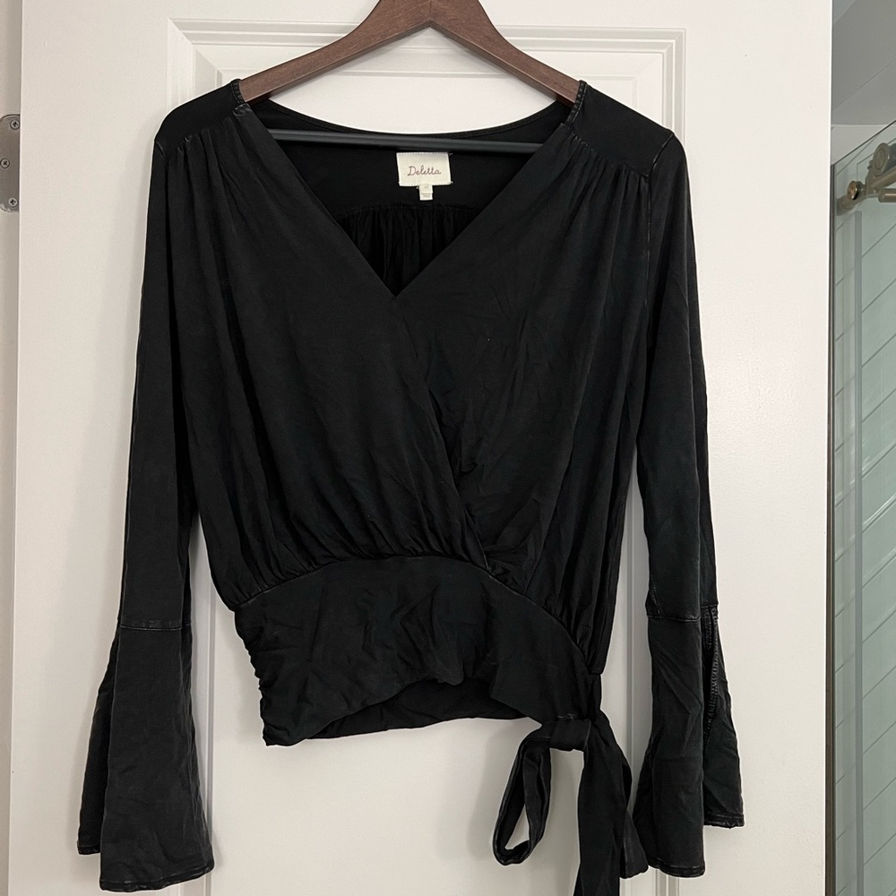 Anthropologie Bell Sleeve Blouse Faux Wrap